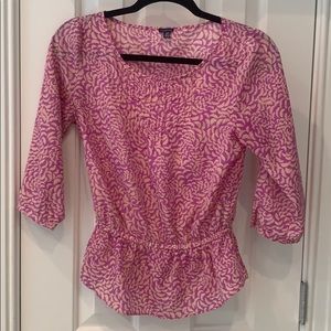 Purple and tan floral tunic with peplum waist